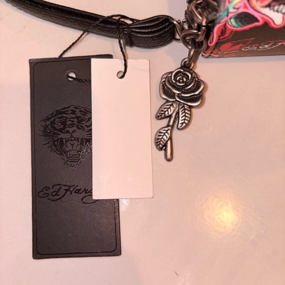 Ed Hardy Black Wristlet Wallet with Red Rose & Skull Print - Picture 8 of 9